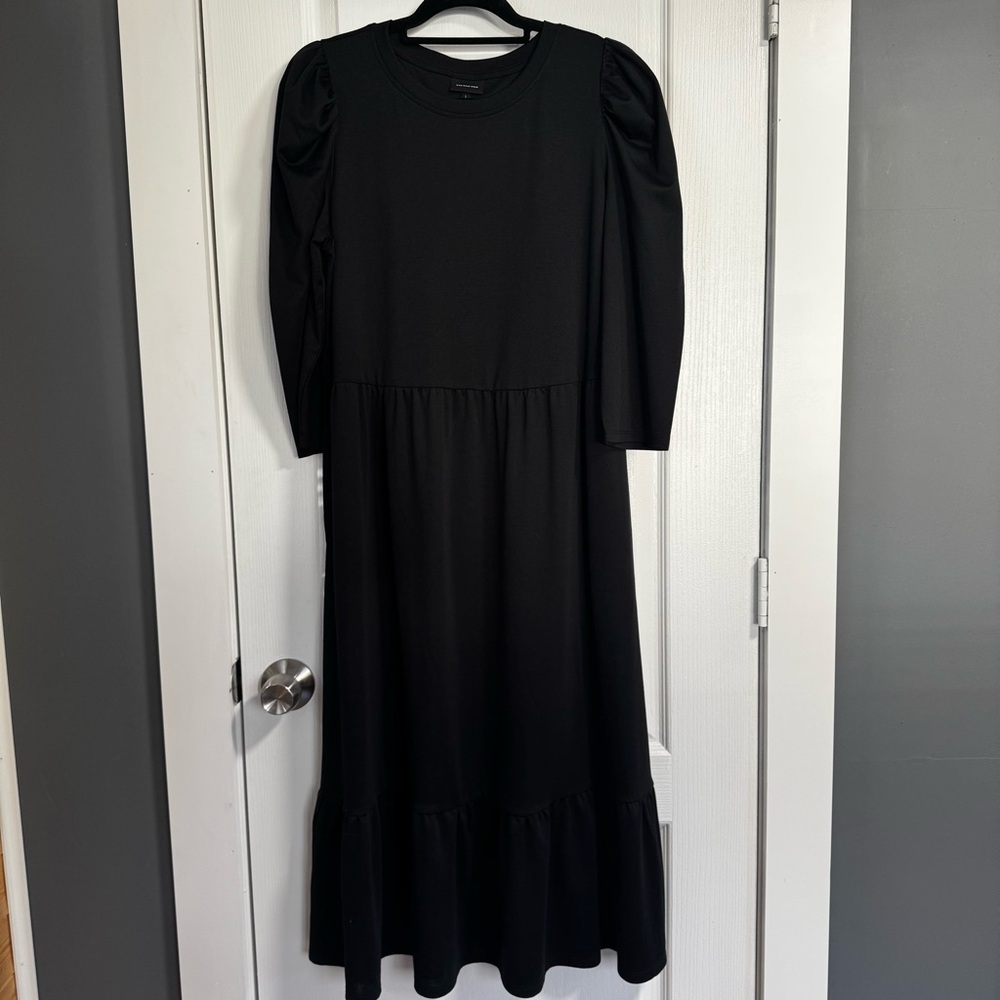 Who What Wear Woman’s Crew Neck Long Sleeves Elegant Black Midi Dress Size L